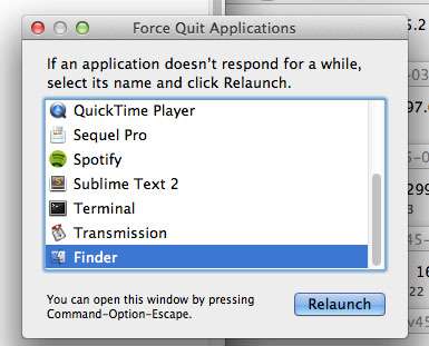 Restart Finder on MAC